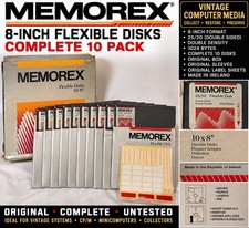 Memorex 8” Floppy Disks 2S/2D Double Sided Density Complete 10 Pack Vintage NOS picture
