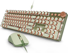 Wired Typewriter Keyboard and Mouse Combo, White Backlit, Soft Clack, Green picture