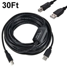 30FT Repeater Booster USB 2.0 A to B Male Printer Extension Cord Cable 9M picture