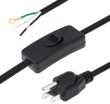 3-Prong Power Cord with Open Wiring & On/Off Switch(6Ft, Black) picture