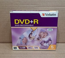 Verbatim DVD+R 4.7GB 8X Recordable Media 120 Min 5 Pack Jewel Cases NOS picture