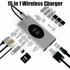 15 in 1 USB-C Hub Wireless Charging HDMI VGA RJ45 USB TF SD Card Audio picture