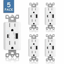 4.2A High Speed USB TypeC/A Receptacle 15A Tamper Resistant Outlet Charger White picture