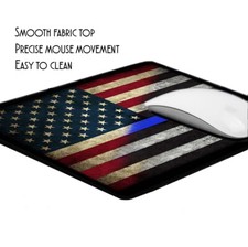 Thin Blue Line Distressed Subdued American Flag Law Enforcement Mouse Pad picture