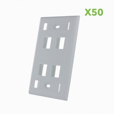 50 X 4-Port Keystone Jack RJ45 CAT Network Faceplate Wall Plate- White w/Windows picture