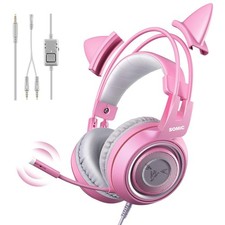 Pink Stereo Gaming Headset with Mic for PS4, Xbox, PC, Mobile - Cat Ear, Noise R picture