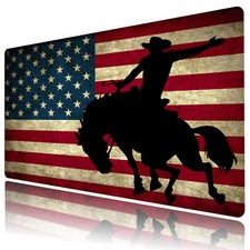 Western Cowboy American Flag Desk Mat for Keyboard Mouse Desk Pad 31.5x15.7 inch picture