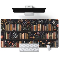 Bookish Floral Bookshelf Desk Pad XXL Gaming Mousepad 31.5x15.7 Inch picture