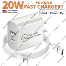 20W Type C Fast Wall Charger USB Cable PD QC Adapter For iPhone 14 13 12 11 XR 8 picture
