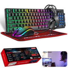 4 in 1 PC Gaming Keyboard Mouse & Headset Set RGB LED Gamer Bundle w/Mouse Pad picture