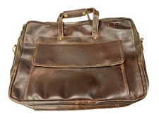 Vintage Large Distressed Brown Leather Briefcase Business Travel Messenger Bag picture