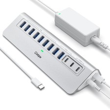 Powered USB Hub 10Gbps, 12-Port USB 3.2/USB C Hub, 65W Power Adapter picture