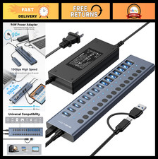 16-Port USB 3.2 Hub - 8 USB-A & 8 USB-C, 10Gbps, Individual Switches, Aluminum, picture