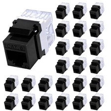 25 PCS Black RJ45 Cat6 Keystone Jack 180 Degree Punch Down Slim Wall Panel picture