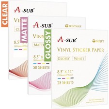 Lot A-SUB Printable Vinyl Sticker Paper Glossy or Matte White / Clear Waterproof picture