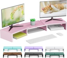 Pink Dual Monitor Stand Riser Metal Computer Desk Shelf Organizer Desktop Use picture