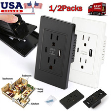 Dual Wall Outlet with USB Ports Charger AC Power Receptacle Plate Panel 15A 120V picture
