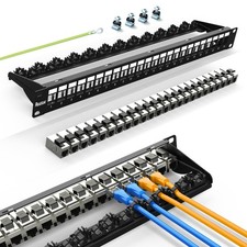 PBAEGAV Patch Panel 24 Port with 24 Pcs Cat6A Keystone Jack 1U24Port, black picture
