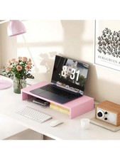 20 Inch White Monitor Stand Riser Wood Desktop PC TV Laptop Printer Storage picture