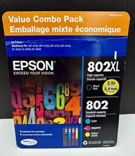 Epson 802XL High Capacity Black & 802 Standard Cyan Magenta Yellow Ink Cartridge picture