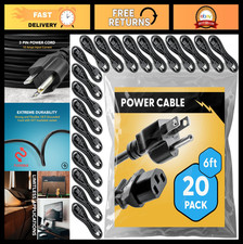 6ft Universal Power Cord (20 Pack) - IEC C13 to NEMA 5-15P, 18AWG, 10A, 125V - I picture