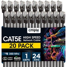 20 PCS Cat5e Ethernet Patch Cable 1.5ft-15ft High-Speed Internet LAN Cord Black picture