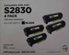 LD Compatible Dell 593-BBYO (FR3HY / TC2RH) Black Toner 4PK for Laser S2830dn picture