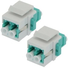 2x LC/UPC OM3 Keystone Jack Duplex Multi Mode Fiber Optical Insert Coupler Aqua picture