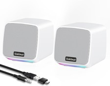Computer Speakers Desktop PC USB Powered 3.5mm Aux Speaker Laptop White picture
