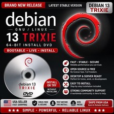 Debian 13 Trixie Linux 64-bit Bootable Live Install DVD NEW USA Seller picture