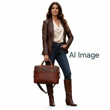 Handcrafted Genuine Leather Unisex Western Messenger Laptop Briefcase Bag picture