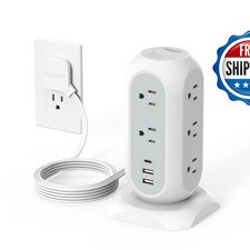TESSAN Tower Power Strip Flat Plug 1050J Surge Protection 6 Ft Grey picture
