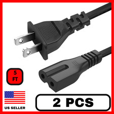 2 Pack 2 Prong Polarized TV Power Cord 5 FT US Plug AC Power Cord Cable 125v picture