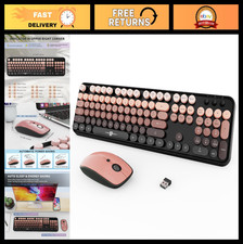 Retro Wireless Keyboard and Mouse Combo, Vintage Typewriter Style, Round Keys picture