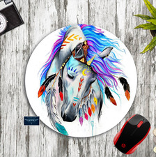 TRIBAL HORSE FEATHERS STUNNING ART ROUND MOUSE PAD DESK MAT PC HOME SCHOOL GIFT picture