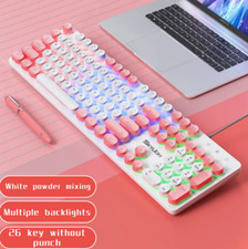 Wired RGB Gaming Keyboard, 104 Keys Compact Mechanical Keyboard, Pink and White picture