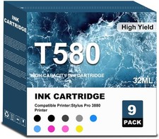 High-Capacity T580 Ink Cartridges Remanufac. Chip [Compatible with Epson] 9-Pack picture
