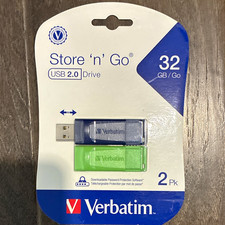 Verbatim Store ‘n’ Go 32GB USB 2.0 Flash Drive 2-Pack Blue/Green 99124 picture