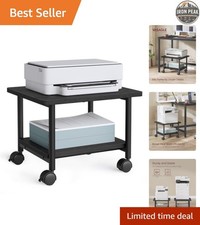 Printer Stand 2 Tiers Compact Ebony Black Locking Wheels Under Desk Cart picture