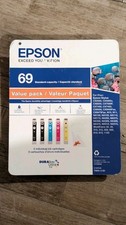 Genuine Epson 69 Black Tri-Color Ink Cartridges Value 5-Pack NEW SEALED Exp 2017 picture