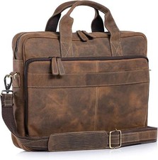 Leather briefcase 18 Inch Laptop Messenger Bags for Men and Distressed Tan  picture