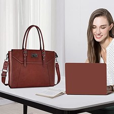 MOSISO 17 inch Women Laptop Tote Bag with Shockproof Compartment, Brown picture