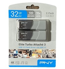 PNY Elite Turbo Attache 3 32GB USB 3.2 Flash Drive (2 Pack) Gray 4k HD NEW picture