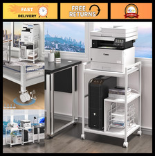 Mobile Printer Stand with Charging Station, 3-Tier Rolling Cart, USB Ports, Lock picture