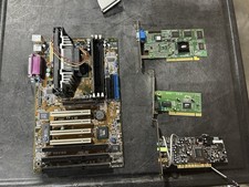 Vintage ASUS P3V133 V1.13 Slot 1 Motherboard + Pentium III 600 + 512mb + Cards picture
