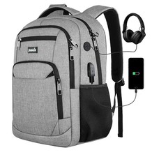 Paude Gray Backpack School,17.3 InchLaptop Backpack USB Charging Port,Waterproof picture