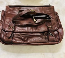 Vintage Genuine Leather Messenger Bag Brown Satchel Briefcase Distressed picture
