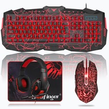 Gaming Keyboard Mouse Headset Combo, USB Wired Crack Backlit,114 Keys Letters... picture