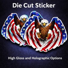 Bald Eagle Sticker, Patriot American Flag Waterproof Die Cut Vinyl Printed Decal picture