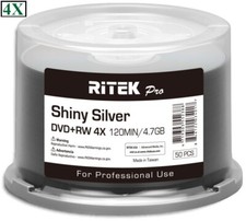 50-Pak RITEK PRO 4X Shiny-Silver Top 4.7GB DVD+RW Media in Cakebox picture